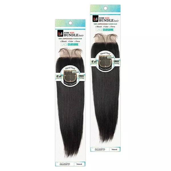 Bobbi Boss 100% Unprocessed Human Hair 4X4 Lace Closure – STRAIGHT 12″