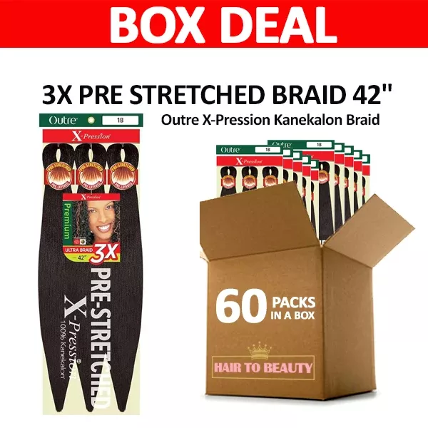 [BOX DEAL] Outre X-Pression Kanekalon Braid – 3X PRE STRETCHED BRAID 42″ 60 PACKS/BOX