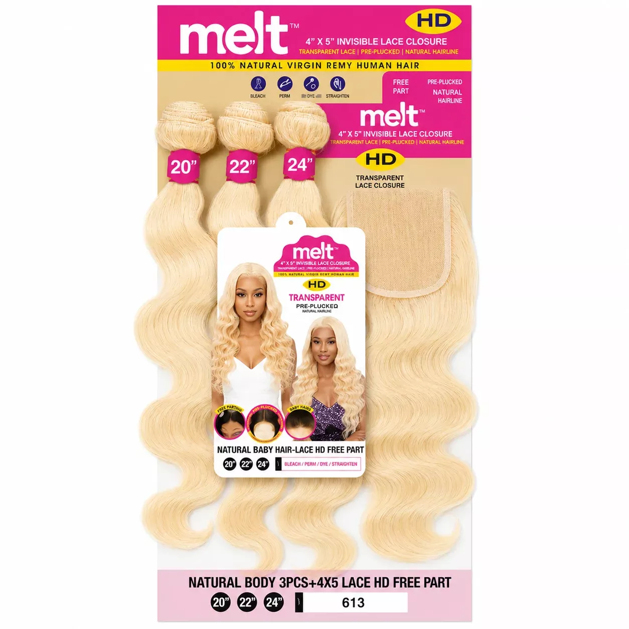 Janet Collection Melt 100% Natural Virgin Human Hair - 613L BODY 3PCS + 4x5 HD FREE PART